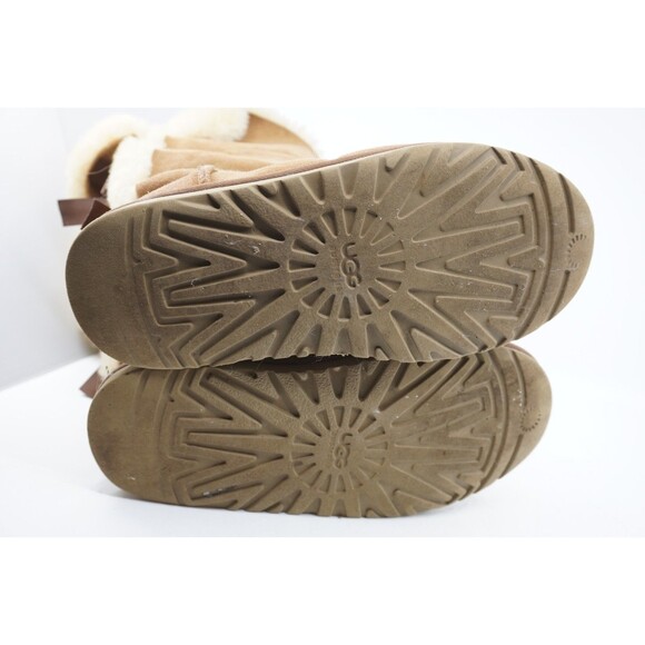UGG Australia Bailey Bow Tall Triple Chestnut Suede Fur Boots Womens Sz 10 Read - Picture 7 of 8